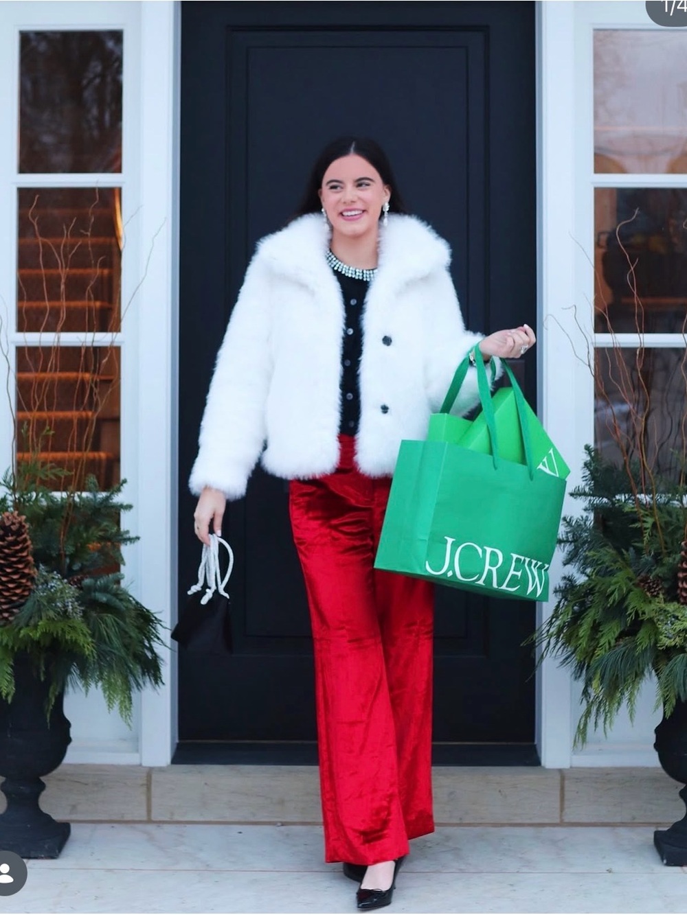 J. Crew Red Velvet Wide-Leg Trousers